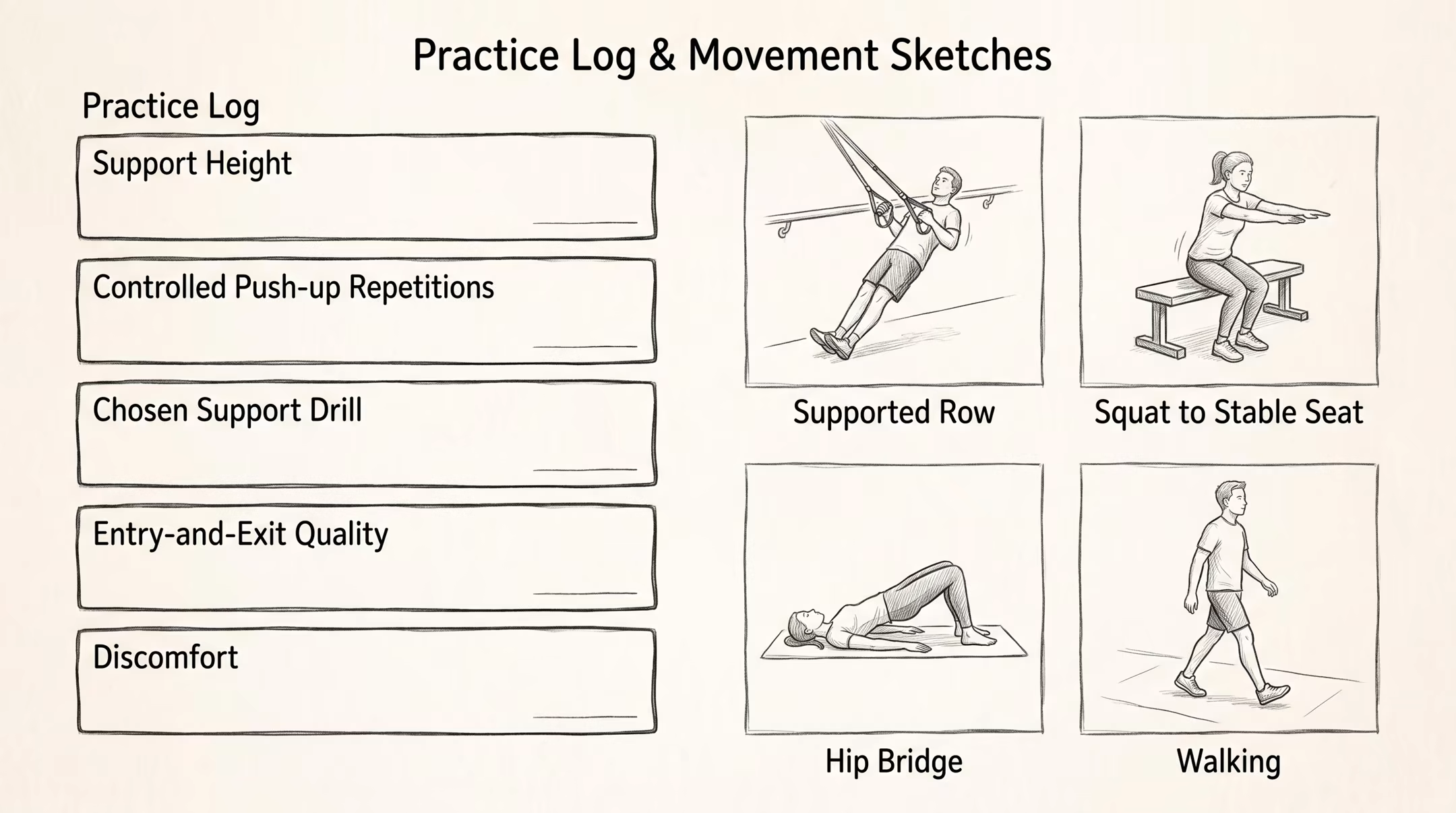 Training log and balanced full-body calisthenics practice plan