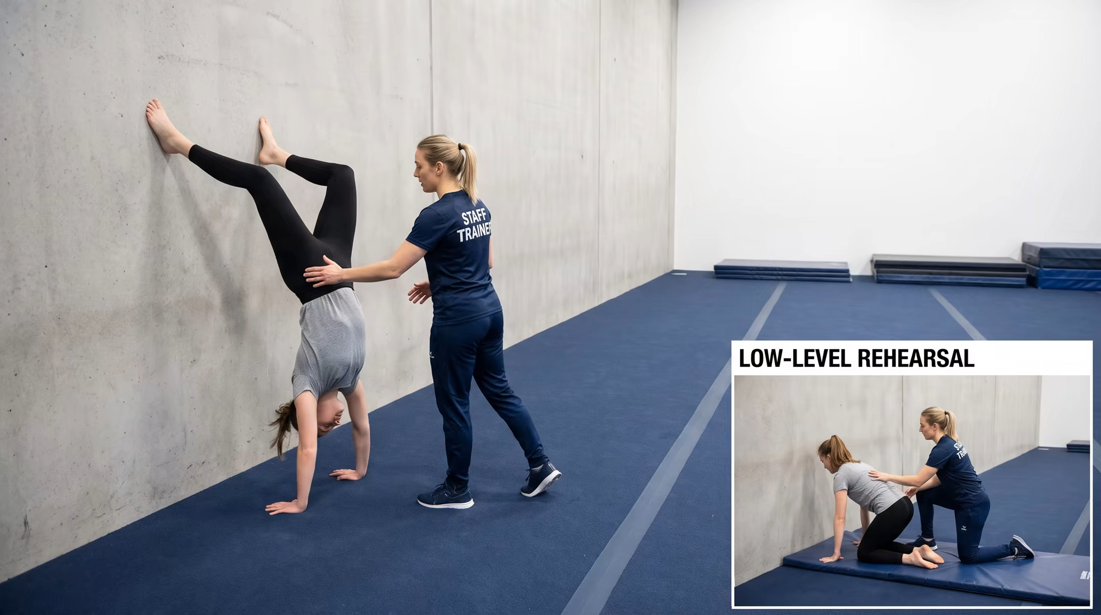 Coached wall handstand practice focusing on controlled entry and exit
